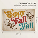 Happy Fall Y'all Flag 3x5 FT Retro Boho Autumn Harvest Banner Wall Decor Outdoor Indoor Hanging Sign Polyester Seasonal Decoration