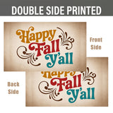 Happy Fall Y'all Flag 3x5 FT Retro Boho Autumn Harvest Banner Wall Decor Outdoor Indoor Hanging Sign Polyester Seasonal Decoration