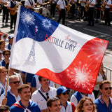 3x5ft Happy Bastille Day Flag, French National Day Polyester Banner with Eiffel Tower & Fireworks, Ideal for French Celebrations & Home Decor, Customizable