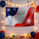 3x5ft Happy Bastille Day Flag, French National Day Polyester Banner with Eiffel Tower & Fireworks, Ideal for French Celebrations & Home Decor, Customizable