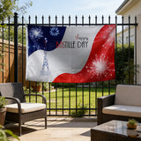 3x5ft Happy Bastille Day Flag, French National Day Polyester Banner with Eiffel Tower & Fireworks, Ideal for French Celebrations & Home Decor, Customizable