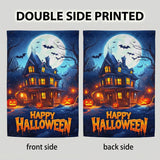 Happy Halloween Garden Flag 12x18 Inch Haunted House Bat Pumpkin Full Moon Night Yard Lawn Outdoor Seasonal Holiday Polyester Sign