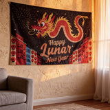 2026 Year of the Dragon Happy Lunar New Year Flag, 3x5ft Chinese New Year Decoration Banner, Double Sided Print Festival Flag for Home Party Garden Yard Decor, Customizable