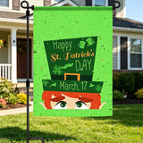 Happy ST Patrick's Day Garden Flag - 12x18 inches, 110D Knitted Polyester, Reflective Heron Design, Double Sided