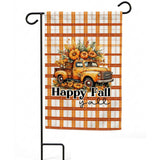 Happy Fall Y'all Garden Flag 12x18 Inch Vintage Truck Pumpkin Orange Plaid Harvest Autumn Yard Lawn Outdoor Seasonal Polyester