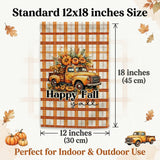 Happy Fall Y'all Garden Flag 12x18 Inch Vintage Truck Pumpkin Orange Plaid Harvest Autumn Yard Lawn Outdoor Seasonal Polyester