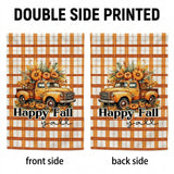 Happy Fall Y'all Garden Flag 12x18 Inch Vintage Truck Pumpkin Orange Plaid Harvest Autumn Yard Lawn Outdoor Seasonal Polyester