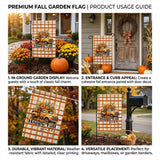 Happy Fall Y'all Garden Flag 12x18 Inch Vintage Truck Pumpkin Orange Plaid Harvest Autumn Yard Lawn Outdoor Seasonal Polyester
