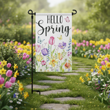 12x18 Inch Hello Spring Garden Flag 3 Layer Knitted Polyester Double Sided Vertical Yard Flag, Customizable Spring Floral Outdoor Decor