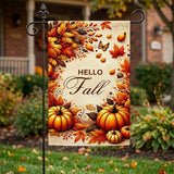 Happy Fall Y'all Garden Flag 12x18 Inch Vintage Truck Pumpkin Orange Plaid Harvest Autumn Yard Lawn Outdoor Seasonal Polyester