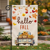 Happy Fall Y'all Garden Flag 12x18 Inch Vintage Truck Pumpkin Orange Plaid Harvest Autumn Yard Lawn Outdoor Seasonal Polyester