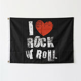 I Love Rock N Roll Flag 3x5 FT Grunge Distressed Red Heart Black White Music Banner Wall Decor Indoor Outdoor Hanging Polyester