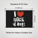I Love Rock N Roll Flag 3x5 FT Grunge Distressed Red Heart Black White Music Banner Wall Decor Indoor Outdoor Hanging Polyester