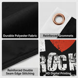 I Love Rock N Roll Flag 3x5 FT Grunge Distressed Red Heart Black White Music Banner Wall Decor Indoor Outdoor Hanging Polyester
