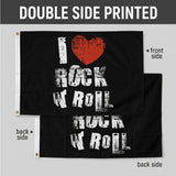 I Love Rock N Roll Flag 3x5 FT Grunge Distressed Red Heart Black White Music Banner Wall Decor Indoor Outdoor Hanging Polyester