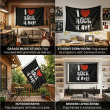 I Love Rock N Roll Flag 3x5 FT Grunge Distressed Red Heart Black White Music Banner Wall Decor Indoor Outdoor Hanging Polyester