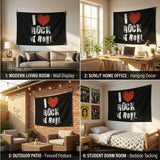 I Love Rock N Roll Flag 3x5 FT Grunge Distressed Red Heart Black White Music Banner Wall Decor Indoor Outdoor Hanging Polyester