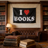 "I Love Books" Flag 3x5ft, Durable Polyester Book Lover Banner, Perfect for Home Libraries, Bookstores & Reading Nooks, Custom Sizes Available