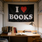 "I Love Books" Flag 3x5ft, Durable Polyester Book Lover Banner, Perfect for Home Libraries, Bookstores & Reading Nooks, Custom Sizes Available