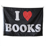 "I Love Books" Flag 3x5ft, Durable Polyester Book Lover Banner, Perfect for Home Libraries, Bookstores & Reading Nooks, Custom Sizes Available