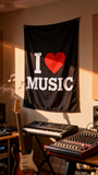 "I Love Music" Flag 3x5ft, Durable Polyester Music Lover Banner, Perfect for Music Studios, Festivals & Man Caves, Custom Sizes Available