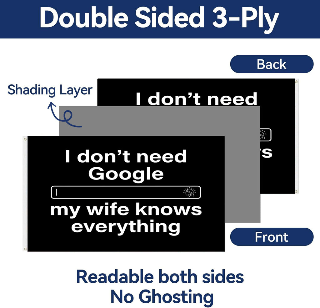 3x5FT Funny Wife Quote Flag I Don't Need Google My Wife Knows Everything Outdoor Banner Home Garden Wall Decor