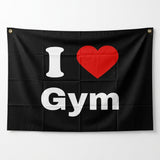 I Love Gym Flag 3x5 FT Fitness Workout Motivational Banner Black Red Heart Wall Decor Home Gym Studio Indoor Hanging Polyester Sign