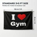 I Love Gym Flag 3x5 FT Fitness Workout Motivational Banner Black Red Heart Wall Decor Home Gym Studio Indoor Hanging Polyester Sign