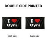 I Love Gym Flag 3x5 FT Fitness Workout Motivational Banner Black Red Heart Wall Decor Home Gym Studio Indoor Hanging Polyester Sign
