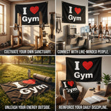 I Love Gym Flag 3x5 FT Fitness Workout Motivational Banner Black Red Heart Wall Decor Home Gym Studio Indoor Hanging Polyester Sign