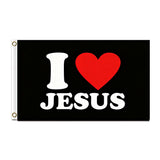 I Love Jesus Flag 3x5 FT Christian Red Heart Black White Banner Wall Decor Home Church Indoor Outdoor Hanging Sign Polyester