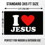 I Love Jesus Flag 3x5 FT Christian Red Heart Black White Banner Wall Decor Home Church Indoor Outdoor Hanging Sign Polyester