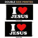 I Love Jesus Flag 3x5 FT Christian Red Heart Black White Banner Wall Decor Home Church Indoor Outdoor Hanging Sign Polyester