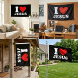 I Love Jesus Flag 3x5 FT Christian Red Heart Black White Banner Wall Decor Home Church Indoor Outdoor Hanging Sign Polyester