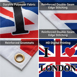 I Love London Flag 3x5 FT Union Jack UK Britain Heart Banner Wall Decor Indoor Outdoor Souvenir Hanging Sign Polyester