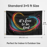 It's Free to Be Kind 3x5 Ft Rainbow Heart Flag, Inspirational Positive Message Banner for Home Wall Decor