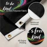 It's Free to Be Kind 3x5 Ft Rainbow Heart Flag, Inspirational Positive Message Banner for Home Wall Decor