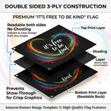 It's Free to Be Kind 3x5 Ft Rainbow Heart Flag, Inspirational Positive Message Banner for Home Wall Decor