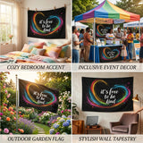It's Free to Be Kind 3x5 Ft Rainbow Heart Flag, Inspirational Positive Message Banner for Home Wall Decor