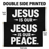 Jesus Is Our Peace Flag 3x5 FT Christian Faith Bold Black White Banner Wall Decor Church Home Indoor Outdoor Hanging Polyester