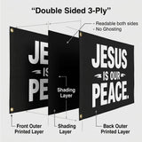 Jesus Is Our Peace Flag 3x5 FT Christian Faith Bold Black White Banner Wall Decor Church Home Indoor Outdoor Hanging Polyester