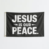 Jesus Is Our Peace Flag 3x5 FT Christian Faith Bold Black White Banner Wall Decor Church Home Indoor Outdoor Hanging Polyester