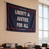 3x5ft Liberty & Justice For All Flag, Patriotic Blue Polyester Banner with Brass Grommets, Indoor Outdoor Wall Hanging for Protests, Events & Home Decor, Customizable