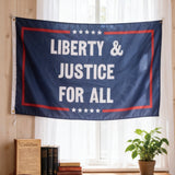3x5ft Liberty & Justice For All Flag, Patriotic Blue Polyester Banner with Brass Grommets, Indoor Outdoor Wall Hanging for Protests, Events & Home Decor, Customizable