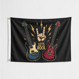 I Love Rock N Roll Flag 3x5 FT Grunge Distressed Red Heart Black White Music Banner Wall Decor Indoor Outdoor Hanging Polyester