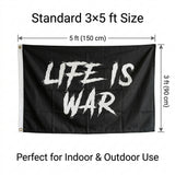 Life Is War Flag 3x5 FT Grunge Scratch Paint Splatter Motivational Black White Banner Wall Decor Gym Indoor Outdoor Hanging Polyester