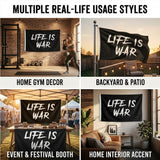 Life Is War Flag 3x5 FT Grunge Scratch Paint Splatter Motivational Black White Banner Wall Decor Gym Indoor Outdoor Hanging Polyester