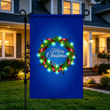 Merry Christmas Garden Flag - 12x18 inches, 110D Knitted Polyester, Reflective Heron Design, Double Sided