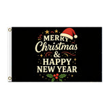 Merry Christmas Flag 3x5 FT Santa Hat String Lights Snowflake Black Banner Wall Decor Indoor Outdoor Holiday Hanging Polyester Sign