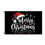 Merry Christmas Flag 3x5 FT Santa Hat String Lights Snowflake Black Banner Wall Decor Indoor Outdoor Holiday Hanging Polyester Sign